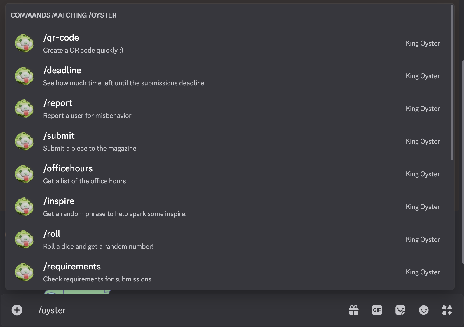 Discord Bot Development - OysterBot Commands